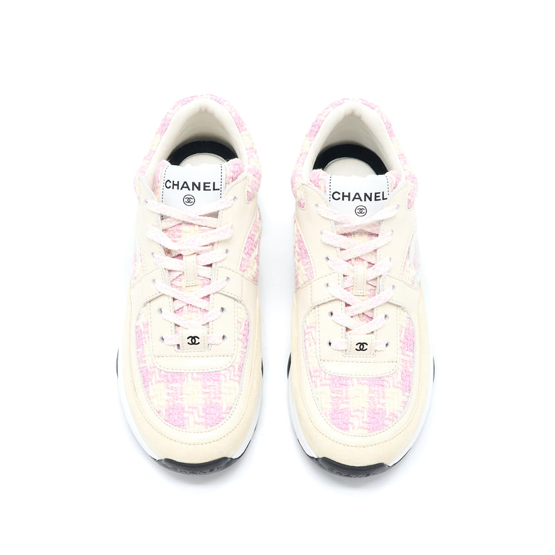 Chanel Coton Tweed, Suede Calfskin & Calfskin Pink / Ecru Low Top Sneakers  - Sneak in Peace
