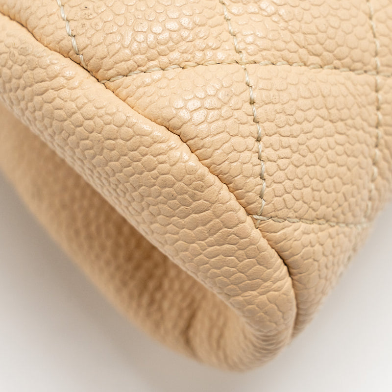 Chanel timeless kisslock clutch caviar beige SHW