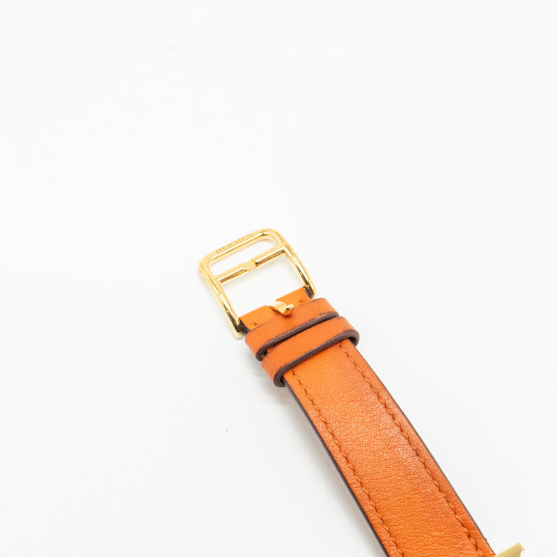 Hermes Heure H Watch, small model 21mm,quartz movement, steel case swift/orange GHW