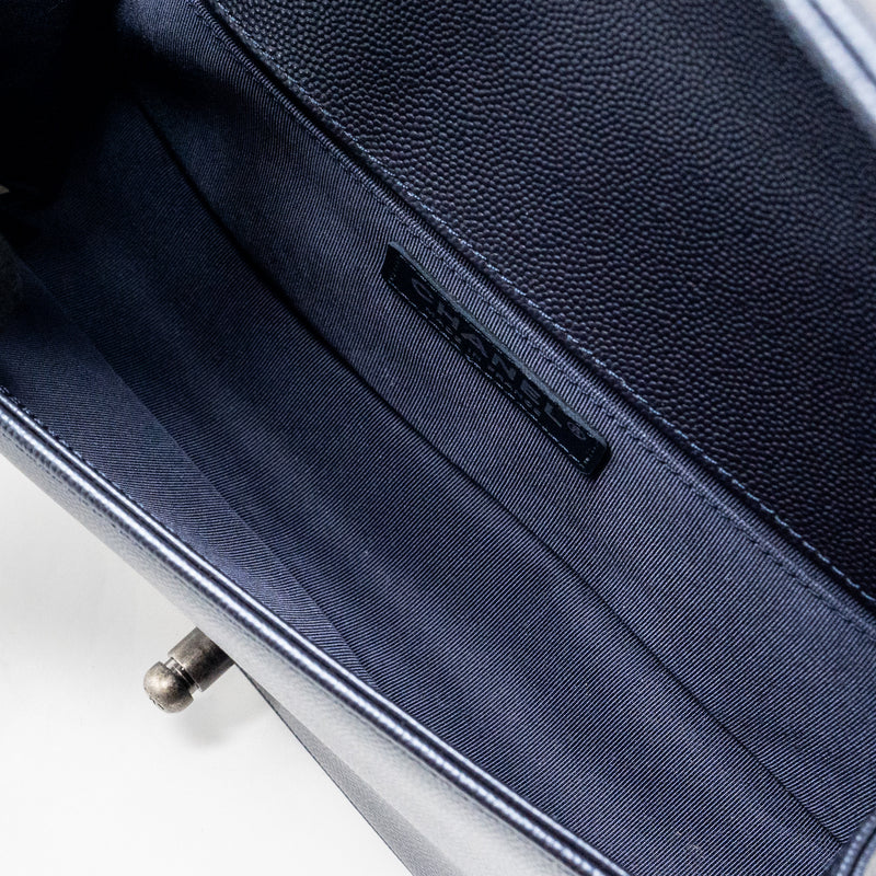 Chanel medium boy bag caviar metallic blue ruthenium hardware
