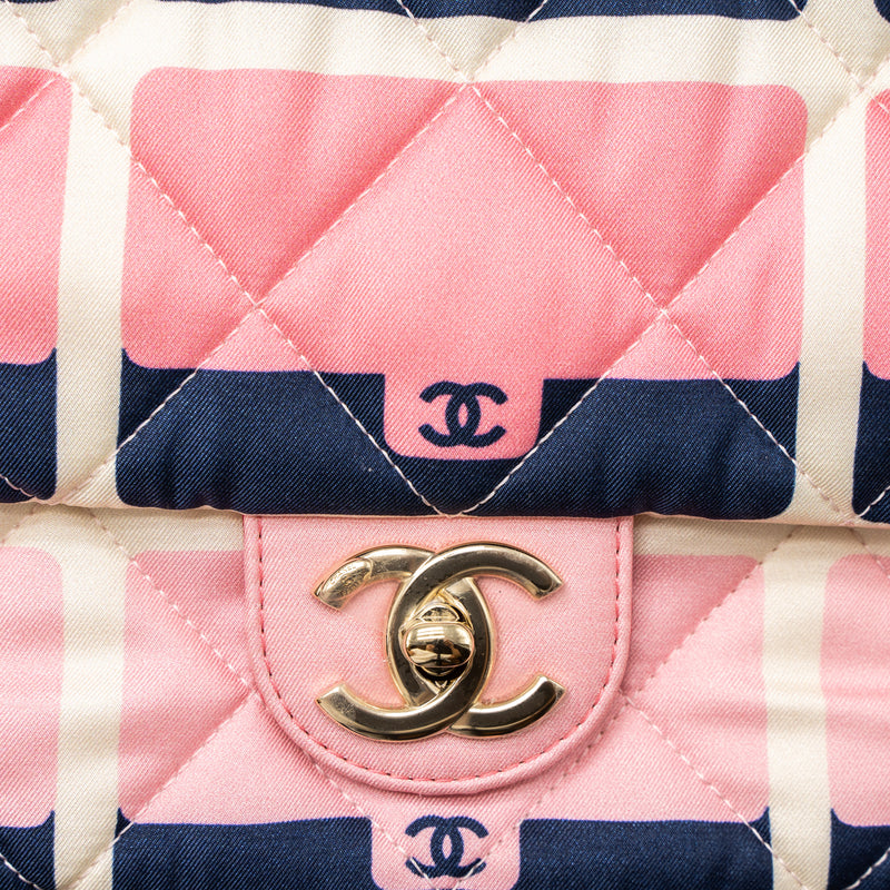Chanel CC Logo Printed Flap Bag Fabric Multicolour LGHW (Microchip)