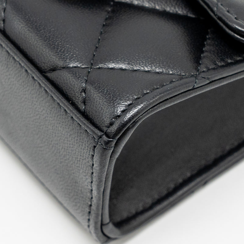 Chanel Detailed Top Handle Mini Clutch with Chain Lambskin Black LGHW (Microchip)