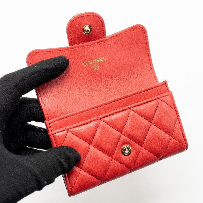 Chanel Classic Flap Card Holder Lambskin Red LGHW (Microchip)
