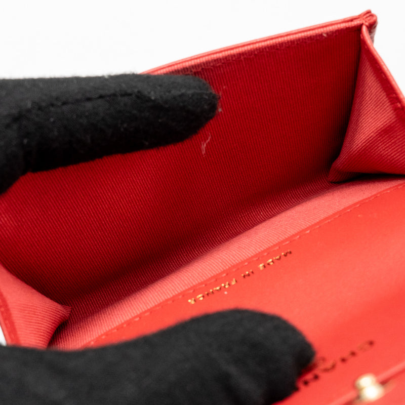 Chanel Classic Flap Card Holder Lambskin Red LGHW (Microchip)