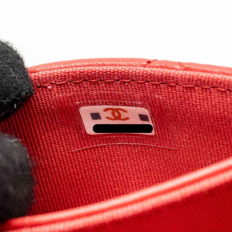 Chanel Classic Flap Card Holder Lambskin Red LGHW (Microchip)