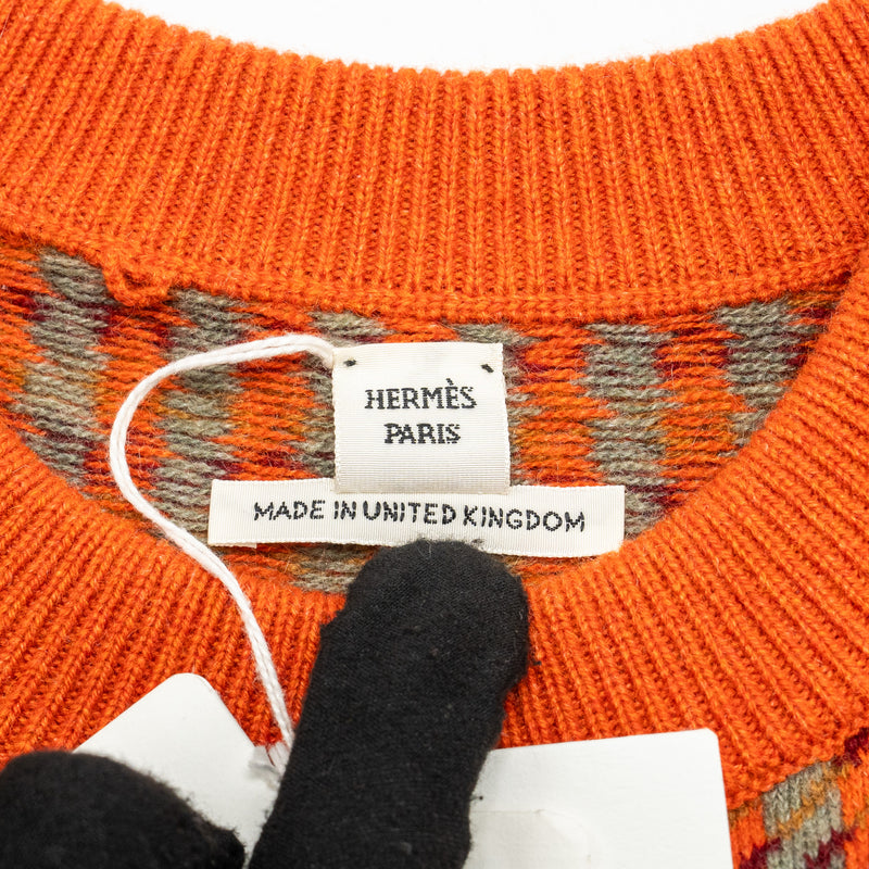 Hermes Size 38 Jacquard Knit Dress with Neck Warmer/Knit Belt Cashmere Orange Brule