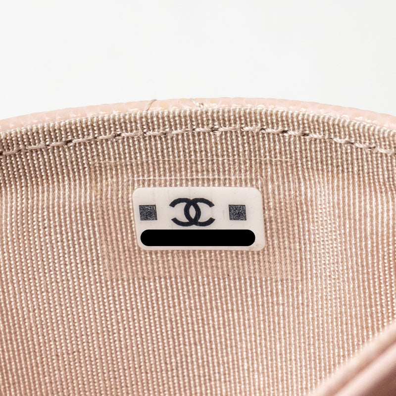 Chanel Crystal CC Logo Card Holder Caviar Pink LGHW (microchip)