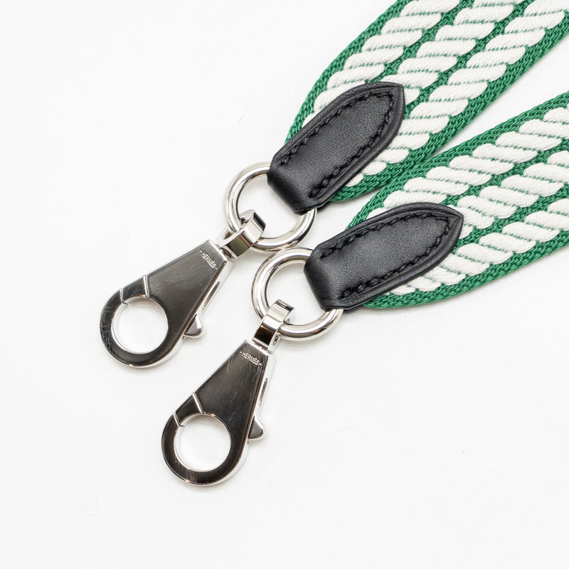 Hermes 70cm Sangle Cordage 25mm Width Shoulder Strap Canvas/Swift Green/White SHW Stamp W