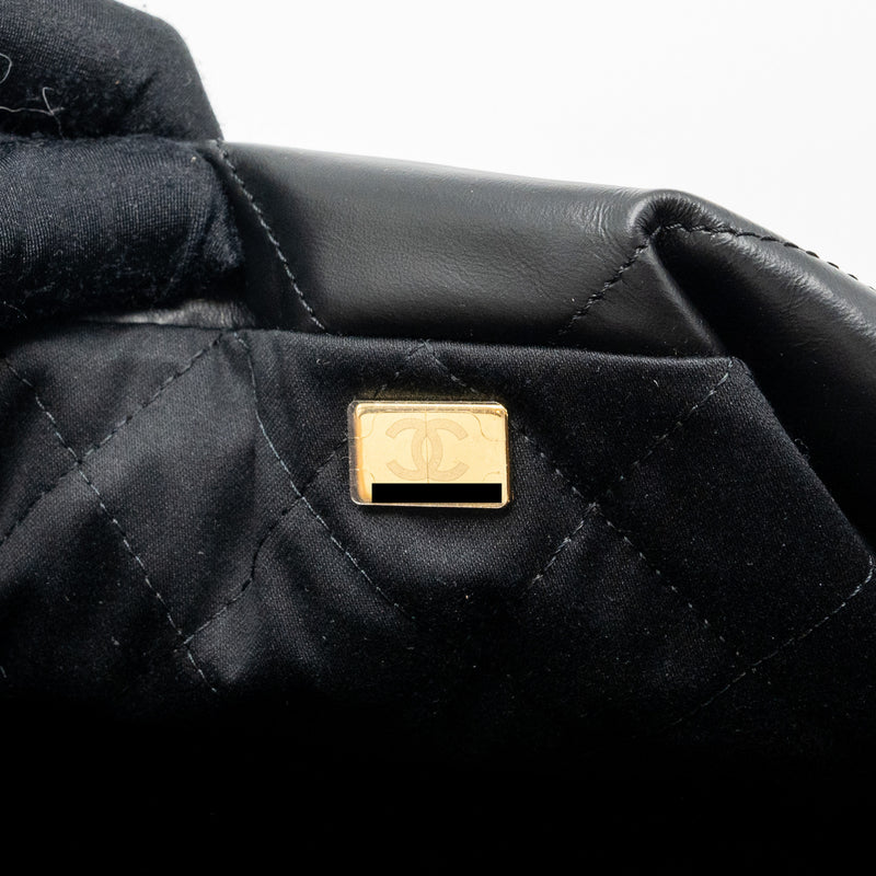 Chanel small 22 bag calfskin black / white letter GHW (microchip)