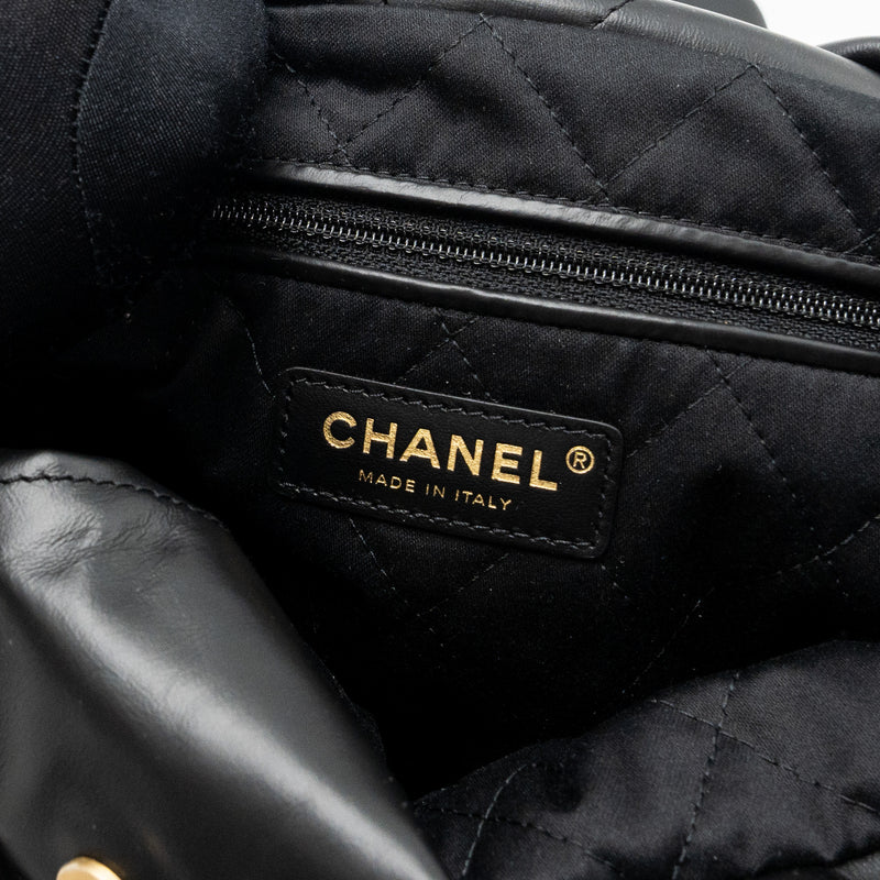 Chanel small 22 bag calfskin black / white letter GHW (microchip)