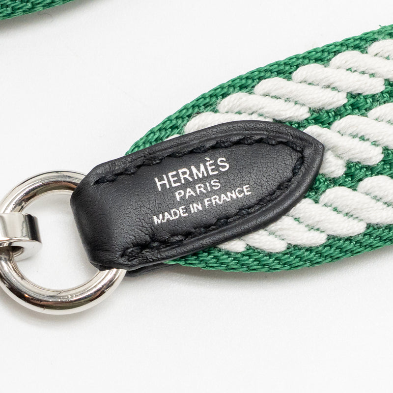 Hermes 70cm Sangle Cordage 25mm Width Shoulder Strap Canvas/Swift Green/White SHW Stamp W