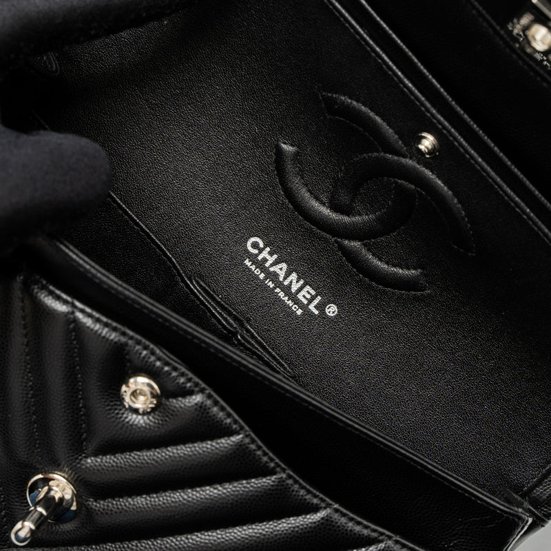 Chanel Medium Classic Double Flap Bag Chevron Caviar Black SHW