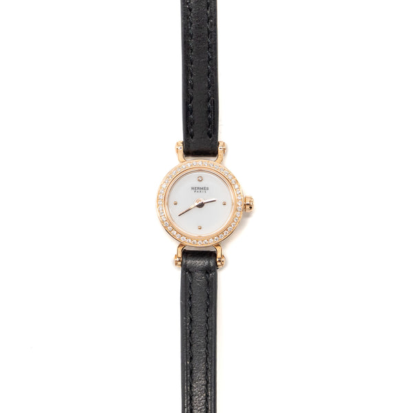 Hermes Faubourg Watch mini model rose gold, diamonds