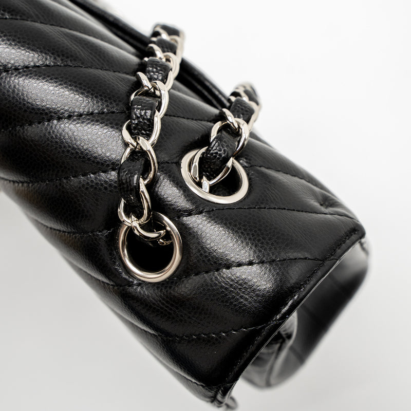 Chanel Medium Classic Double Flap Bag Chevron Caviar Black SHW