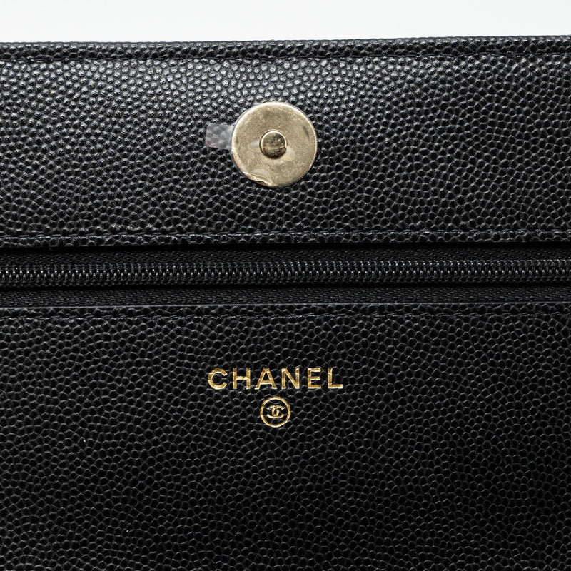 Chanel 23k Detailed CC Logo Wallet On Chain Caviar Black LGHW (microchip)