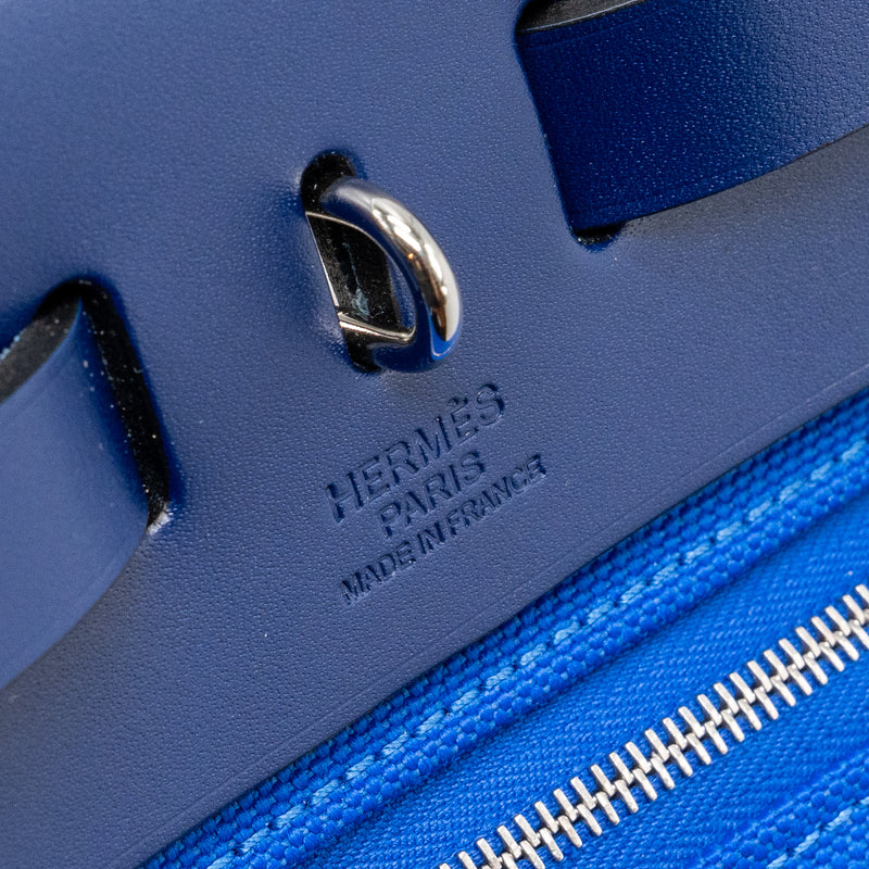 hermes herbag 31 zip bag canvas/ hunter leather blue Billard / blue saphir SHW stamp U
