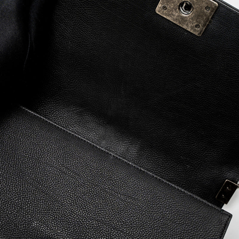 Chanel Medium Boy Bag Grained Calfskin Black Ruthenium Hardware