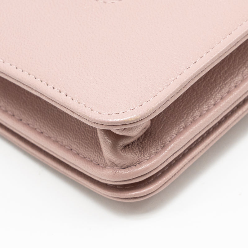 Chanel CC logo wallet with chain goatskin pink GHW