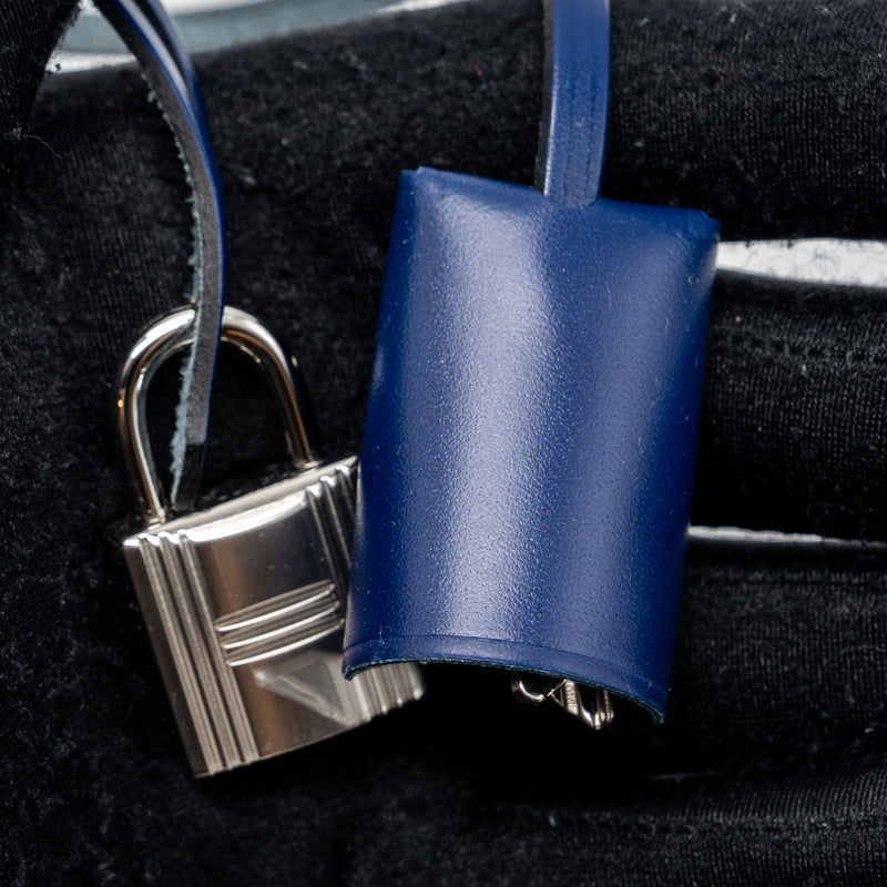 hermes herbag 31 zip bag canvas/ hunter leather blue Billard / blue saphir SHW stamp U