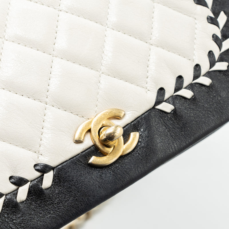 Chanel Quilted Flap Bag Lambskin White/ Black GHW