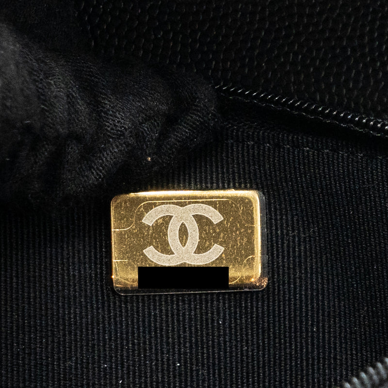 Chanel 23k Detailed CC Logo Wallet On Chain Caviar Black LGHW (microchip)