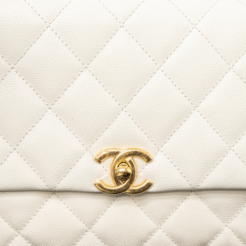 Chanel 21K Coco First Caviar White Brushed GHW (Microchip)