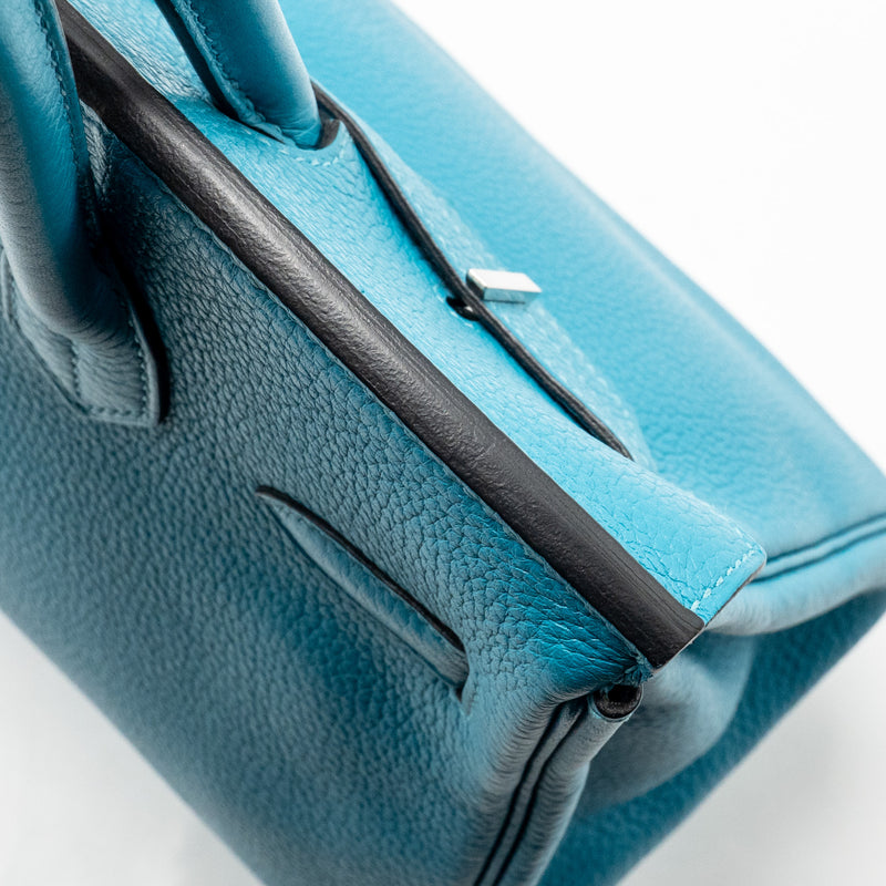 Hermes Birkin 30 Clemence Blue Paon SHW Stamp Square R