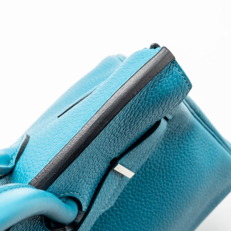 Hermes Birkin 30 Clemence Blue Paon SHW Stamp Square R