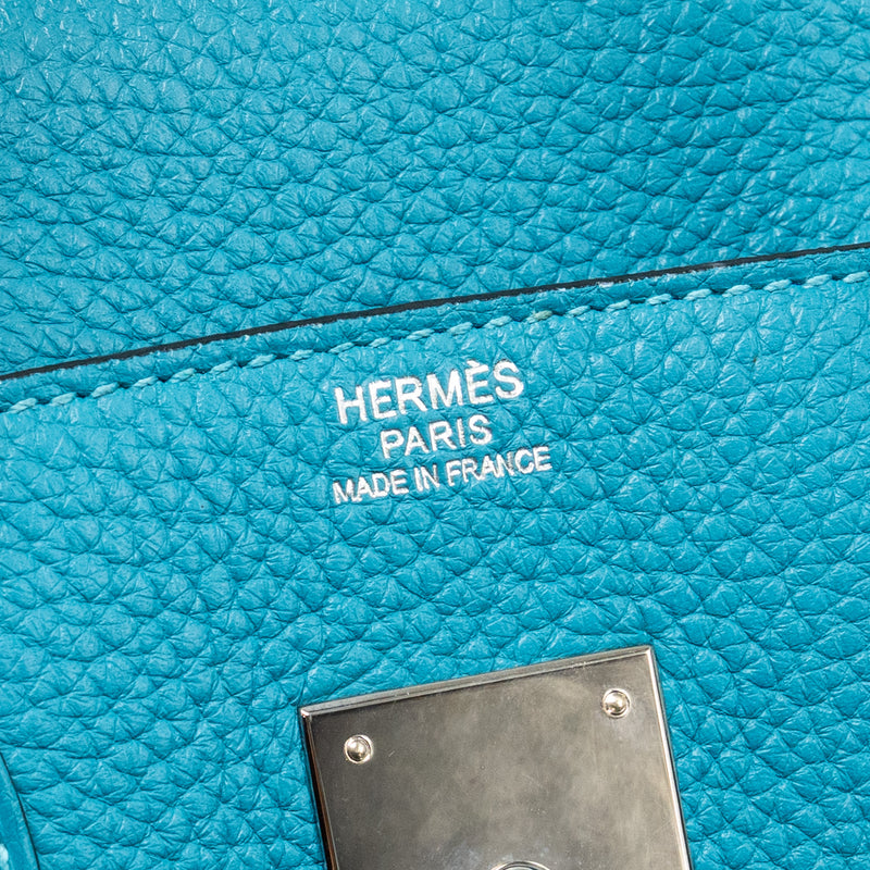 Hermes Birkin 30 Clemence Blue Paon SHW Stamp Square R