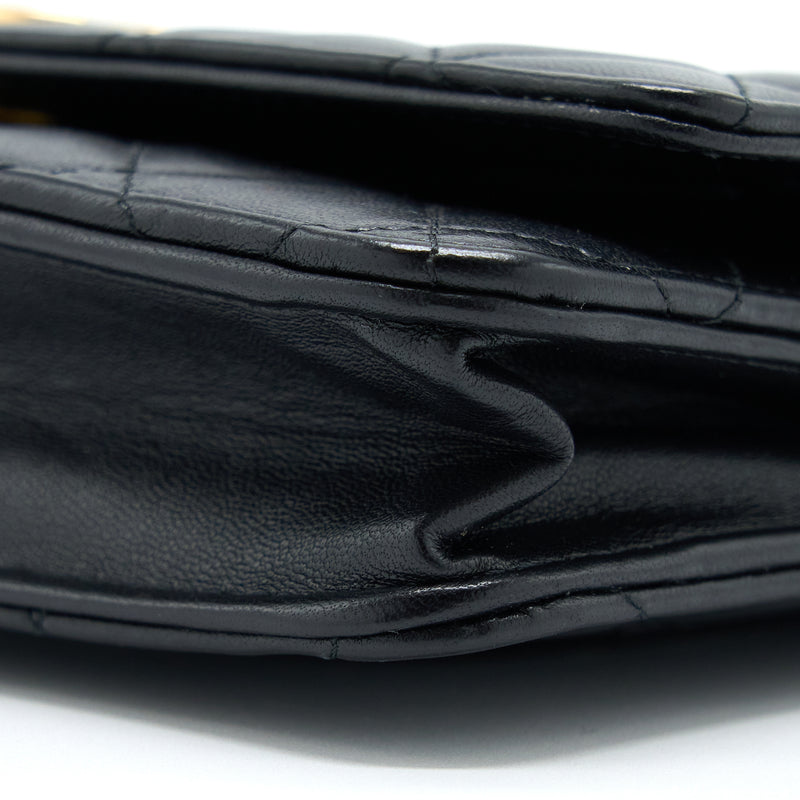 Chanel Detailed Top Handle Wallet on Chain Lambskin Black Brushed GHW (Microchip)