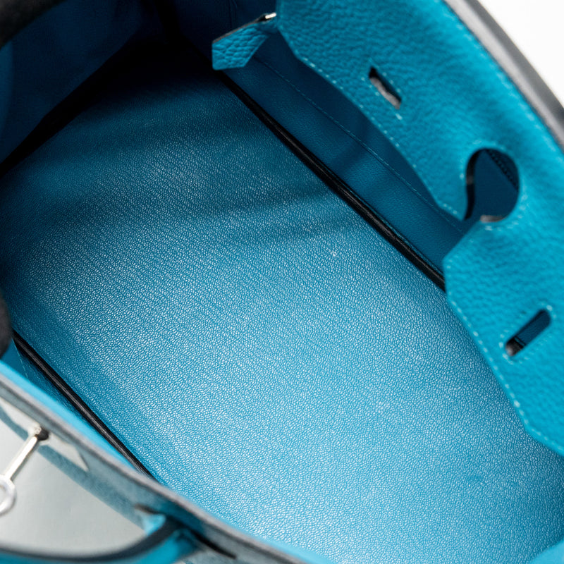 Hermes Birkin 30 Clemence Blue Paon SHW Stamp Square R