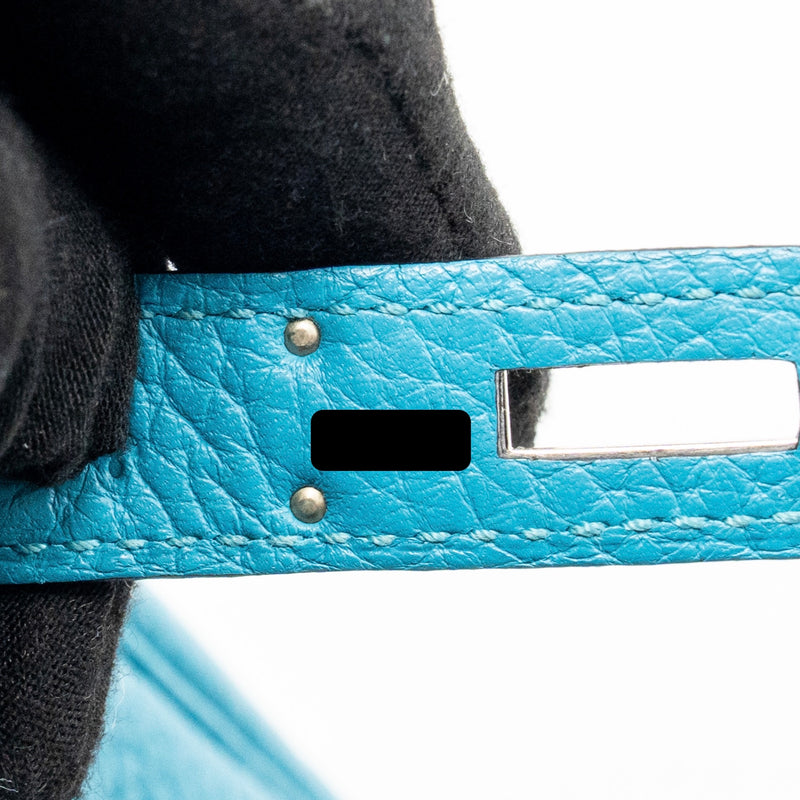 Hermes Birkin 30 Clemence Blue Paon SHW Stamp Square R