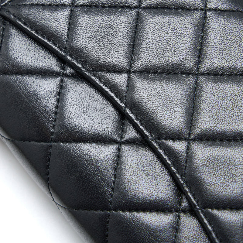 Chanel Detailed Top Handle Wallet on Chain Lambskin Black Brushed GHW (Microchip)