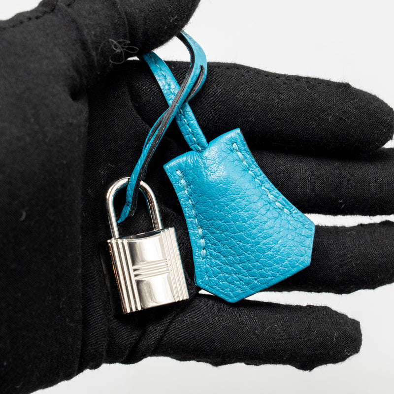 Hermes Birkin 30 Clemence Blue Paon SHW Stamp Square R