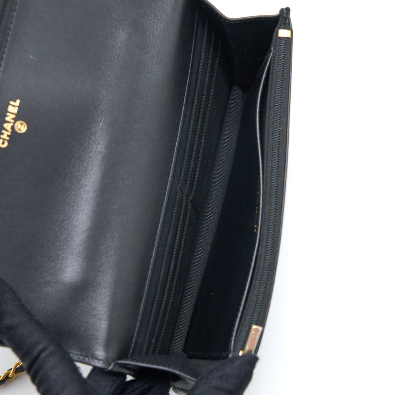 Chanel Detailed Top Handle Wallet on Chain Lambskin Black Brushed GHW (Microchip)