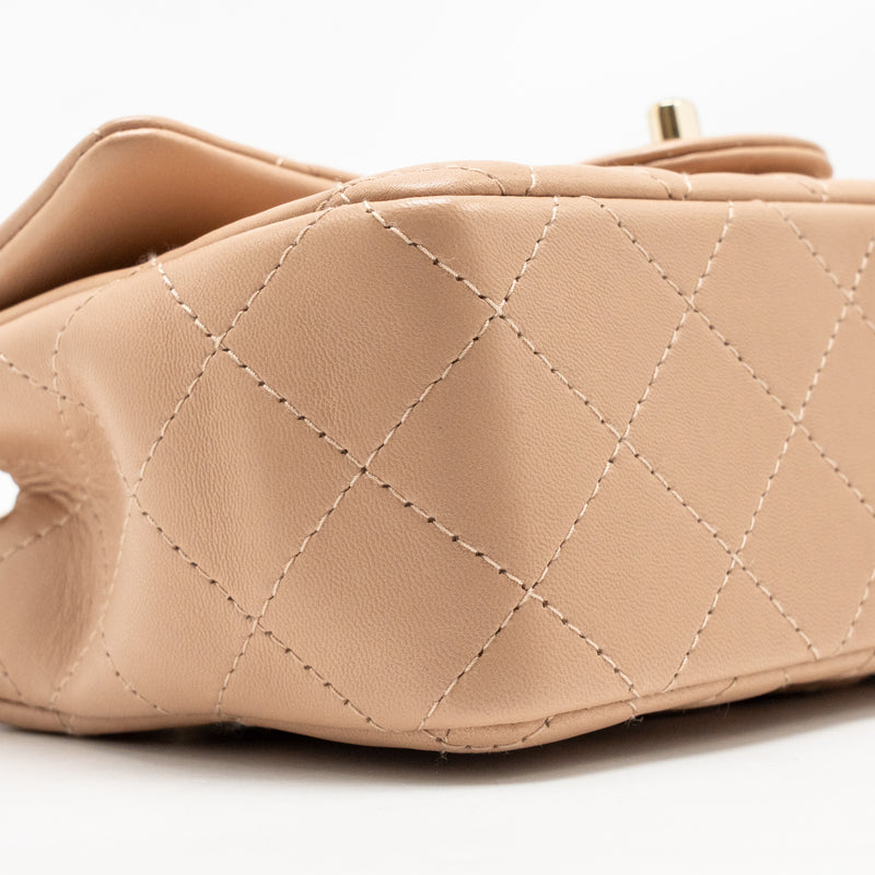 Chanel Mini Rectangular Flap Bag Lambskin Dark Beige LGHW (Microchip)