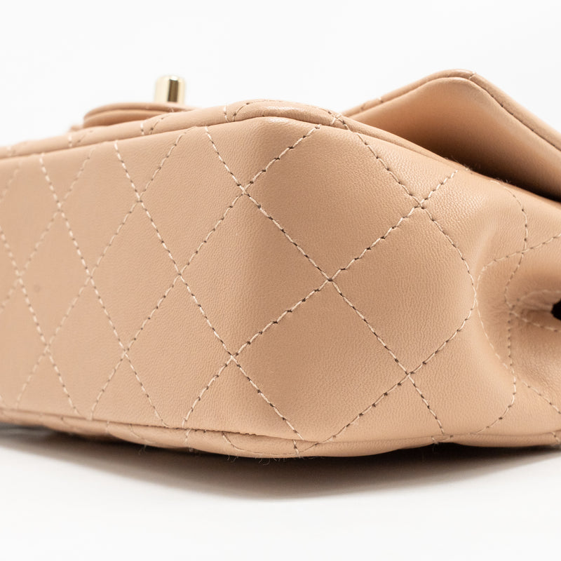 Chanel Mini Rectangular Flap Bag Lambskin Dark Beige LGHW (Microchip)