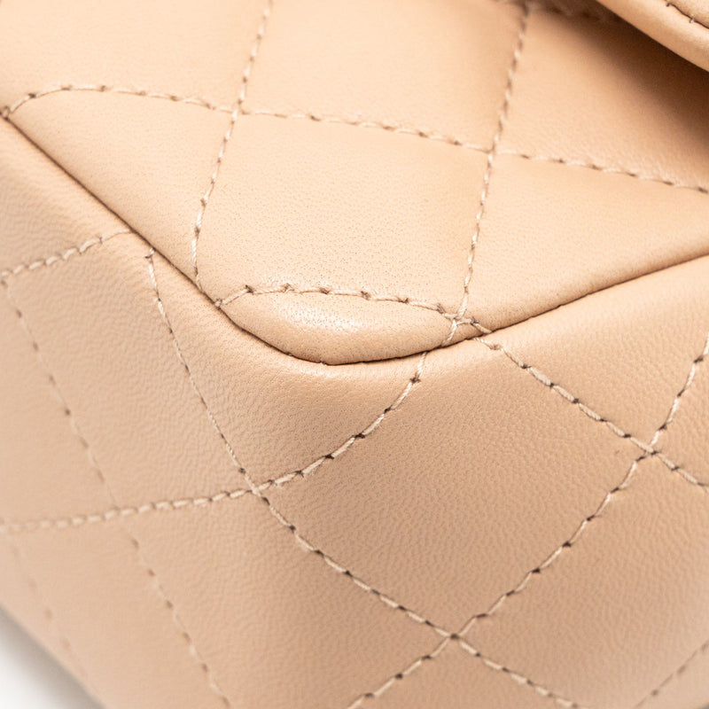 Chanel Mini Rectangular Flap Bag Lambskin Dark Beige LGHW (Microchip)