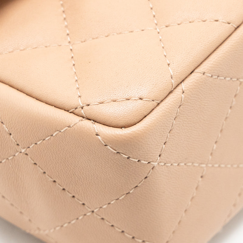 Chanel Mini Rectangular Flap Bag Lambskin Dark Beige LGHW (Microchip)