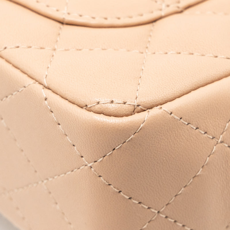 Chanel Mini Rectangular Flap Bag Lambskin Dark Beige LGHW (Microchip)