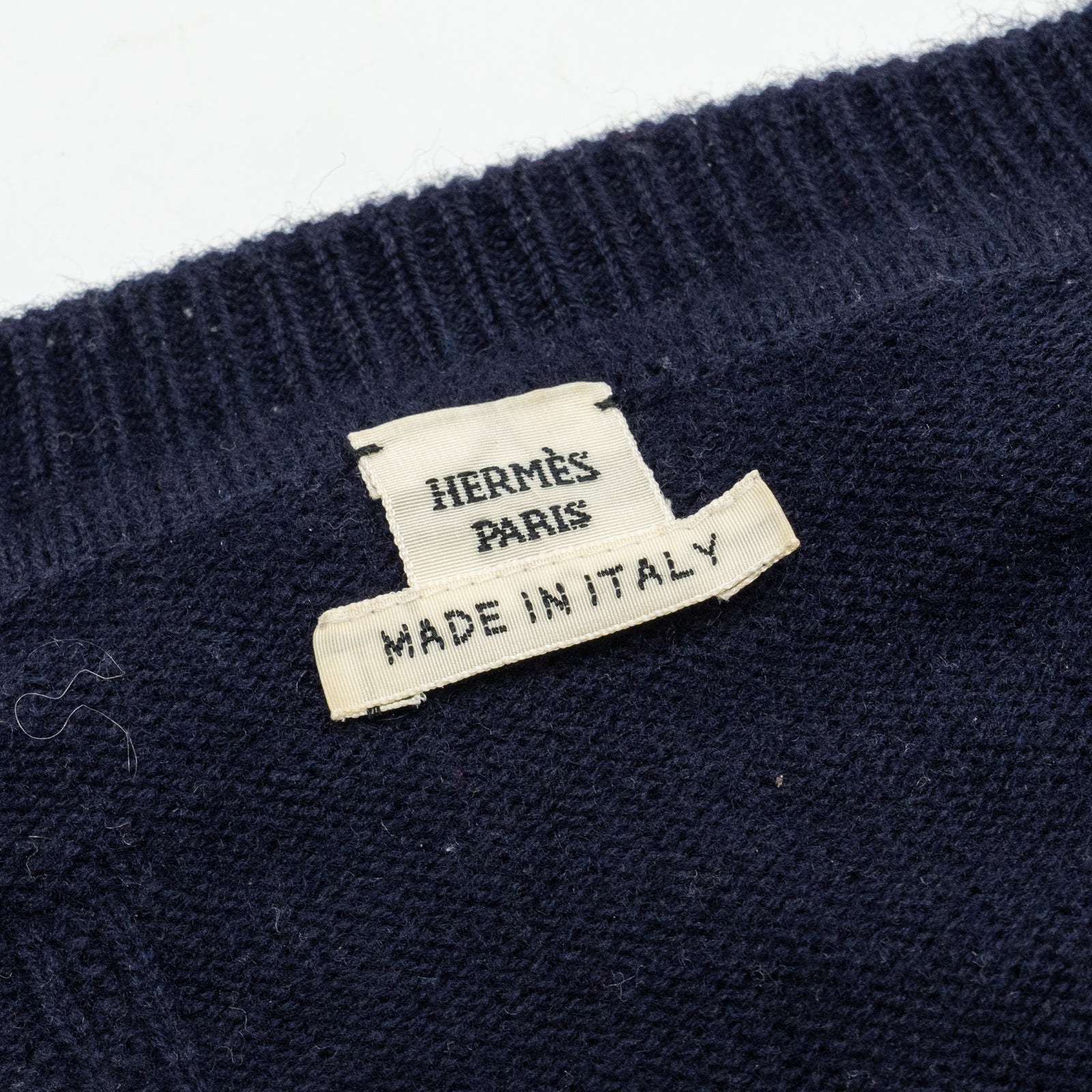 Hermes Size 38 H logo Maile Voyage V-neck Knitwear Virgin Wool Bleu No