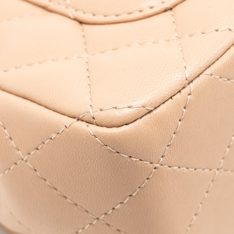 Chanel Mini Rectangular Flap Bag Lambskin Dark Beige LGHW (Microchip)