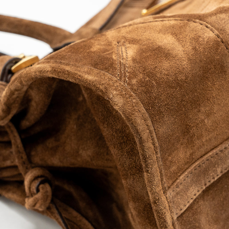 Prada Medium Bonnie handbag suede leather brown GHW