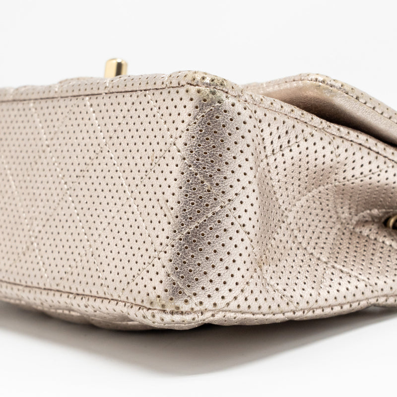 Chanel Mini Rectangular Flap Bag Perforated Metallic Lambskin Light Gold LGHW