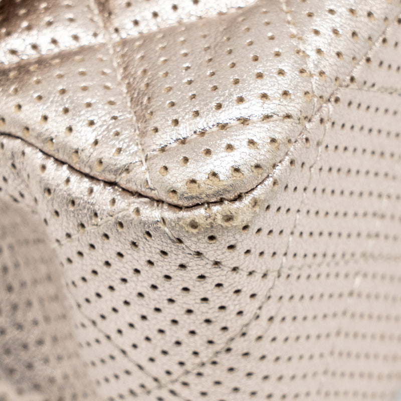 Chanel Mini Rectangular Flap Bag Perforated Metallic Lambskin Light Gold LGHW
