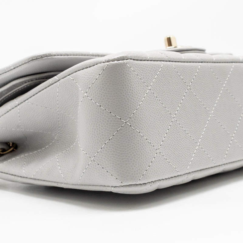 Chanel Small Classic Double Flap Bag Caviar Light Grey LGHW (Microchip)