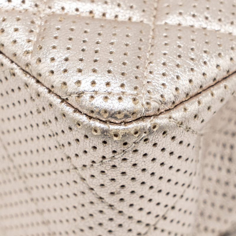 Chanel Mini Rectangular Flap Bag Perforated Metallic Lambskin Light Gold LGHW