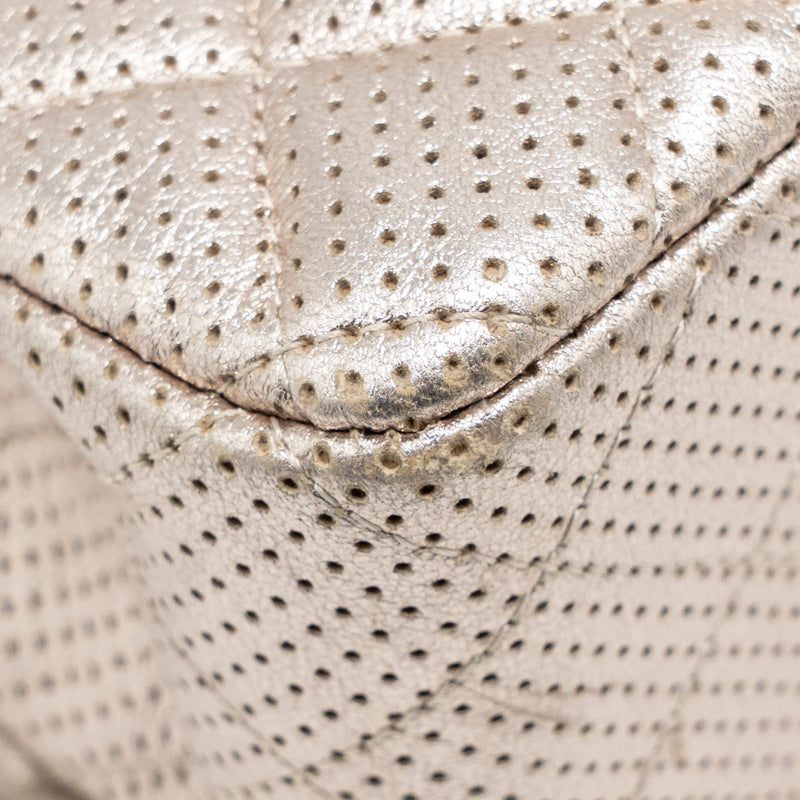 Chanel Mini Rectangular Flap Bag Perforated Metallic Lambskin Light Gold LGHW