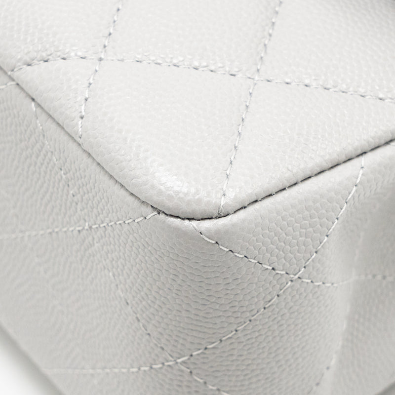 Chanel Small Classic Double Flap Bag Caviar Light Grey LGHW (Microchip)