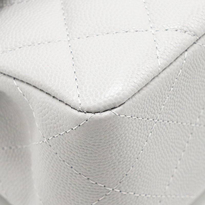 Chanel Small Classic Double Flap Bag Caviar Light Grey LGHW (Microchip)